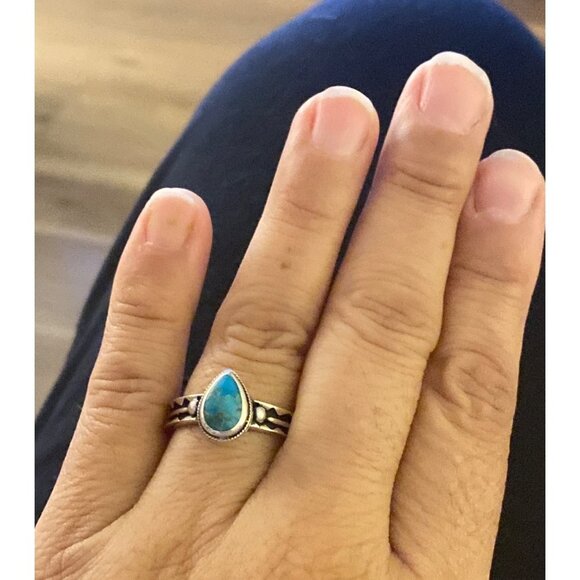 NEW Mojave Turquoise Tear Drop Sterling Silver Band Ring Size 10 - Picture 5 of 5